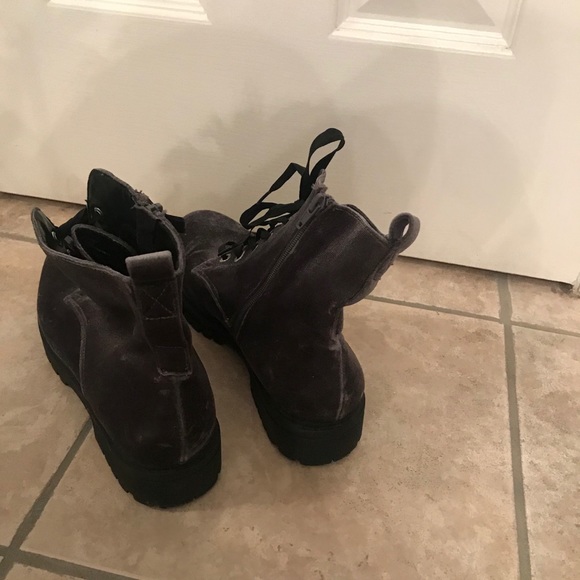 Mossimo Grey Velvet Lace Up Combat Boots - Picture 3 of 6